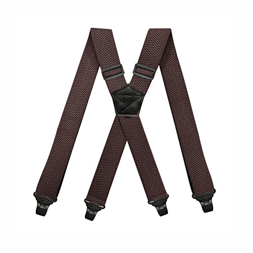 BaronHong Tirantes aptos para el aeropuerto, sin zumbido, de plástico, 4 clips de 1.5 pulgadas, totalmente elásticos con parches de cuero, tirantes de esquí, café, M