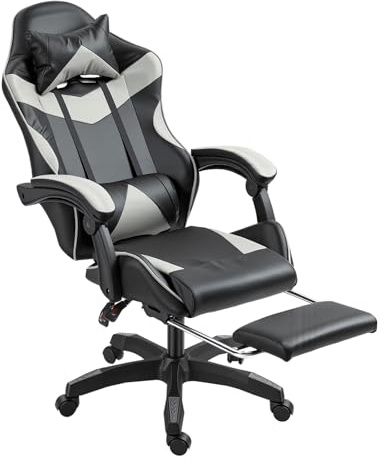 Panana Gaming Racing Desk Chair Adjustable Hight Swivel Chair with Lumbar and Head Pillow (Grey)