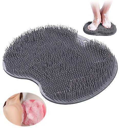 Brosse Pieds Douche, Foot Scrubber Douche avec Antidérapant Ventouses, Laveur de Pieds de Douche pour Exfolier, Tapis de Massage Antidérapant en Silicone pour Nettoyer et Masser les Pieds (Cendre)