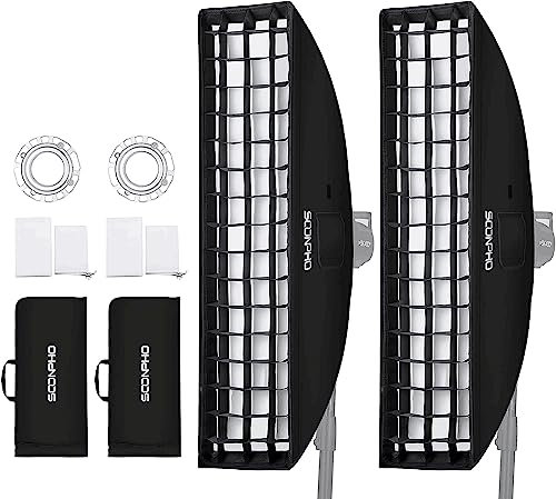 Soonpho 2 PCS Grid Softbox Strip Beehive Bowens Mount with Honeycomb und Carrying Bag 22x90cm für GODOX SL60W LA150 LED Video Light Kompatibel mit NEEWER CB60B CB150W 100W Amaran 60x Aputure 600d
