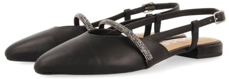 BALLERINES NOIRES EN CUIR ÉVIDÉES AVEC DÉTAIL DE BRIDE ORNÉE DE STRASS POUR FEMME GODRANO