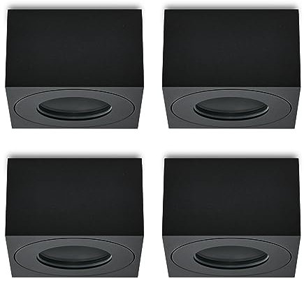 KYOTECH LED Aufbauspot flach IP44 Schwarz Aufputz Deckenleuchte Ø80x80x50mm für LED Module 230V Aufbauleuchte Downlight Eckig Wasserschutz für Bad & Außen 4 Stück ohne Leuchtmittel