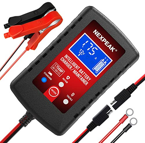 Chargeur de Batterie de Voiture 1,75 A, 6 V et 12 V, Chargeur de Batterie Intelligent entièrement Automatique, Chargeur d'entretien, désulfateur de Batterie pour Voiture, Tondeuse à Gazon, Moto