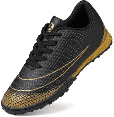 VTASQ Fußballschuhe Jungen Kunstrasen Fussballschuhe Kinder Professionelle Athletics Trainingsschuhe Indoor Outdoor Sportschueh Teens Football Schuhe Unisex Schwarz Gold EU 39