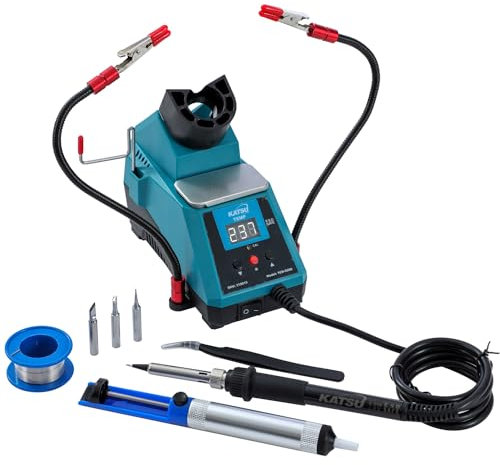 KATSU Digitale Lötstation 60 W mit LED-Anzeige, Temperaturregelung und 2 abnehmbaren helfenden Händen, für die Reparatur von Elektronik, Elektrik und Schmuck 312015