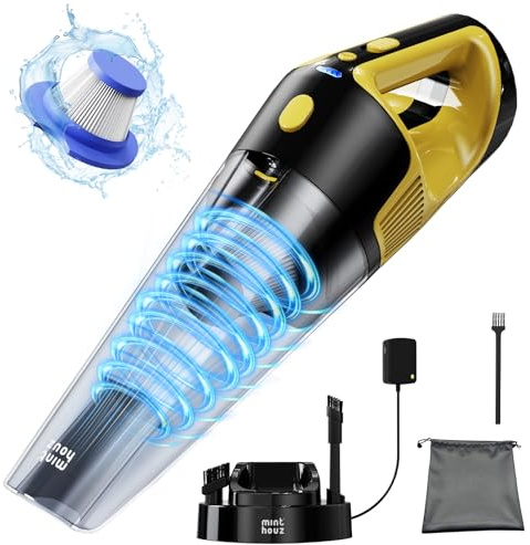 Minthouz Cordless Handheld Vacuum Cleaner, 9000PA Portable Car Vacuum Cleaner with 2-in-1 Base, Long Lasting Battery Life, 800ml Capacity, with LED Light and Three Nozzles for All-round Cleaning