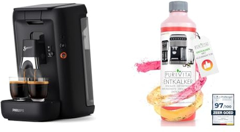 Philips Senseo Maestro Kaffeepadmaschine mit Kaffeestärkewahl und Memo-Funktion & Purivita - Universal Entkalker 750 ml für Kaffeevollautomaten - Für alle bekannten Marken geeignet, 1 Flasche