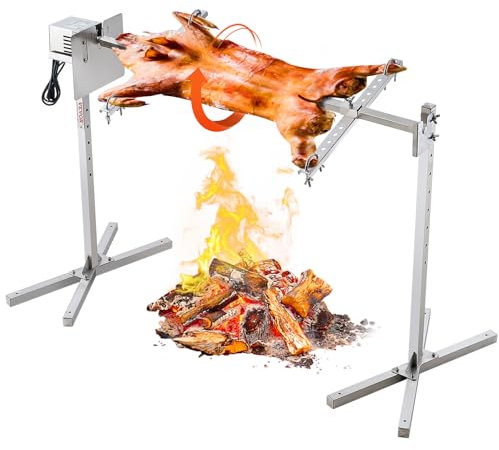VEVOR Parrilla de Cordero 60 kg Parrilla de Barbacoa para Cerdo, Cordero, Cabra, Motor eléctrico de 52 W Asador Comercial de Acero Inoxidable con Escudo térmico, Longitud de asador de 116 cm