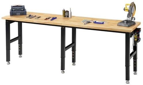 SPECRAFT 84 Adjustable Heavy Duty Workbench with 4 AC Outlet and 2 USB Ports Power Outlets, 6000 Lbs Capacity, Rubber Wood Top for Garage, Workshop, Office