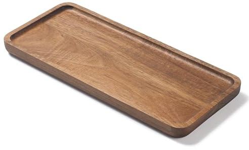 Bandeja de Baño de Madera de Acacia, Bandeja de Madera Rectangular, Bandeja Decorativa Natural para Cosméticos, Perfumes, Velas, Plantas (30 x 13 x 2 cm)