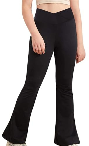 Barn flickor hög midja utsvängda byxor atletiska leggings casual sportbyxor jazz latin dans tights flickor utsvängda byxor storlek 8