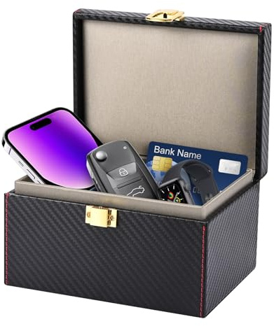 Gaethra Bilnyckel faraday box, nyckelfri go skydd bilnyckelslåda, RFID-blockerare nyckelbox för säkert skydd, kreditkort och bilnyckel, 16 x 12 x 9,5 cm (stor)