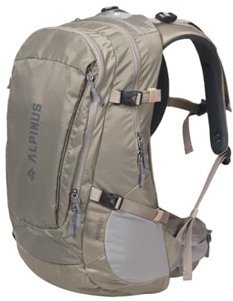 Alpinus Muddus Wanderrucksack 30L Trekkingrucksack mit Rückenbelüftung für Herren & Damen Sandig Grün - Rucksack mit ADS-Belüftungssystem und Regenschutz für Wandern, Camping Trekking