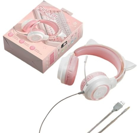 Rocky Green MEOW Serie Gaming Headset con LED Cat Ear - Design staccabile, comunicazione cristallina, compatibilità multipiattaforma per PC/Switch/Tablet (rosa)