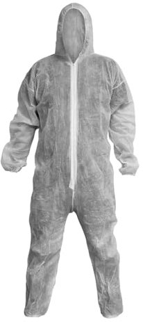 OS Smart Choice Disposable Boilersuit, White, Non-woven Polypropylene, Elasticated Hood and Waist, Laboratory Overall (5, WHITE, S)