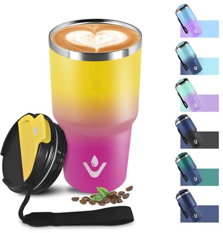 Tazza Termica 600ml 20oz, Termos Caffè con Doble Pared Reutilizable, Borraccia Termica in Acciaio Inox, sin BPA, Tazza da Viaggio per Caffe, Bicchiere Termico para Viajes, Oficina, Deporte, Escuela