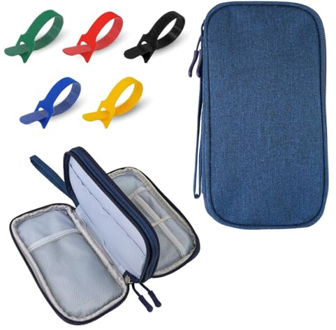 BCUBA® Organizador Cables Viaje – Estuche para Cables + 10 Bridas Autoadherentes | Estuche para Cargadores, USB y Accesorios Electrónicos | Bolsa Compacta y Versátil (AZUL MARINO)