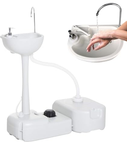 Évier de camping portable avec pompe à pied et distributeur de savon pour le lavage des mains en plein air en voyage et construction