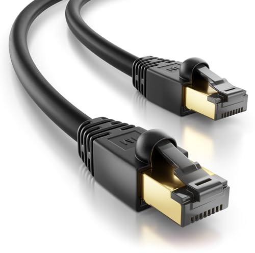 deleyCON 20m CAT 8.1 Outdoor Nätverkskabel för Utomhusbruk (40 Gbit/s, 2000 MHz, S/FTP Skärmning, Koppar) RJ45 Kontakt Ethernet LAN DSL Patchkabel - Väderbeständig - PC, TV, Kamera, PoE, Camping
