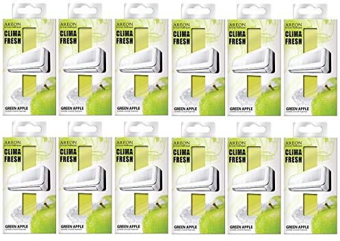 Areon Clima Fresh Ambientador Manzana Verde Casa Aire Acondicionado Olor Fruit Original Perfume Hogar Salón Habitación Oficina Tienda Duradero Moderno ( Green Apple Pack de 12 )
