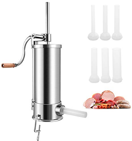 GOPLUS Wurstfüller aus Edelstahl, Wurstfüllmaschine Wurstmaschine Manuell, Wurstpress mit 4 verschiedene Füllrohre, Wurstspritze mit Befestigungsclip, Einfache Bedienung & leicht zu reinigen (5 KG)