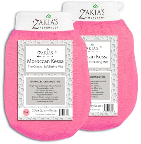 Original Kessa Exfoliating Glove -Value Pack (2pcs) -Pink -Microdermabrasion At Home Exfoliating Mitts, Removes unwanted dead skin, dirt and grime and Keratosis Pilaris. Great for spray tan removal