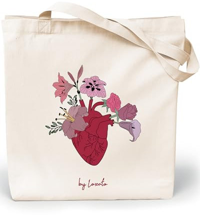 Loxato Stoffbeutel Bedruckt - Stofftasche - Baumwolltasche Bedruckt 100% B35 x H42 x T8 cm - Tragetasche Canvas-Stoff 220 g/m2 - Jutebeutel - Einkaufstasche Lange Henkel 70cm - Einkaufsbeutel