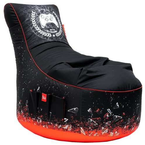Gamewarez Crimson X-Ray Sitzsack – Gaming-Sitzsack, Indoor und Outdoor geeignet, Gamer-Sessel mit Lehne, mit Seitentasche, ideal für PS5, Nintendo Switch und Xbox Spieler, Made in Germany, schwarz-rot