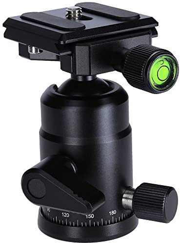 Rollei Stativ Kugelkopf für Compact Traveler No1 Aluminium schwarz, professioneller 360 Grad Stativkopf mit Friktion, 8 KG Tragkraft und 3 Wasserwaagen.Inkl. Acra Swiss Schnellwechselplatte
