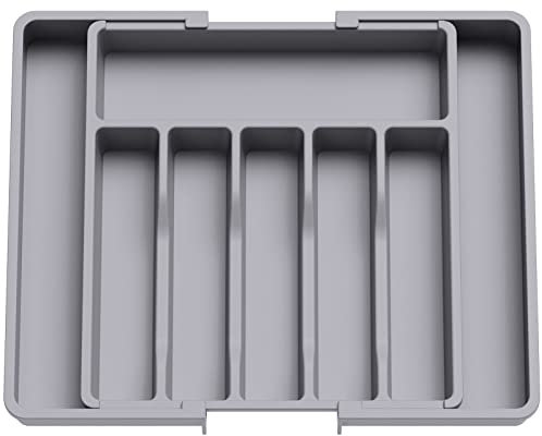 Lifewit Besteckkasten für Schubladen 40 50, Kunststoff Besteckeinsatz (Tiefe 38 cm), erweiterbare Besteckschublade Einsatz, Schubladen Organizer Küche für Besteck, Cutlery, Geschirr, Löffel, Grau