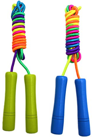 Homello Verstellbare Springseil für Kinder, 260cm Springen Seil mit Holzgriff und Regenbogen-Springseil, ideal für Fitness Training/Spiel/Fett Brennen Übung