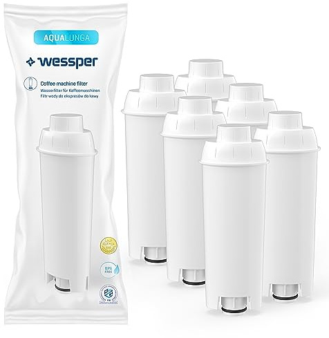 Wessper Aqua Lunga vattenfilter för Delonghi helautomatisk kaffemaskin DLSC002, SER3017 & 5513292811 – kompatibel med ECAM, ESAM, ETAM, SECAM-serien (6-pack) | Kaffemaskinsfilter, ersättning för DeLonghi DLSC002, SER3017, kompatibel med ECAM, ESAM, ETAM, SECAM, Series S