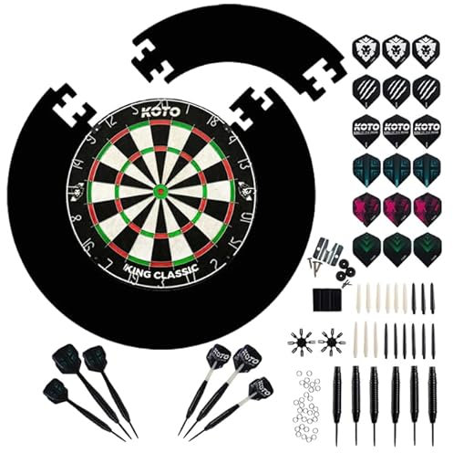 KOTO - King Classic Edition Dartscheibe Schwarz Incl. Surround & Accessory Kit Steeltip 90 Stücks, 2 Sets Dartpfeile 23 G, 6x3 Flights, 6x3 Shafts