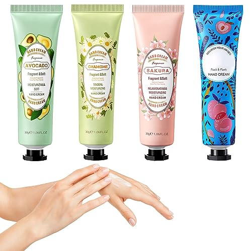 Mini Handkräm-Set, Händer Resa Storlek Fuktighetskräm, 4 X 30ml Mini Handkräm för Mycket Torra Händer, Intensiv Reparerande Handkräm, Set Mini Handkrämer Reparation för Kvinnor och Män