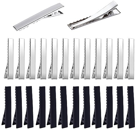 SURALIN 24 pièces pinces à cheveux en métal, pinces de coiffure pinces à cheveux en métal Pince Crocodile Cheveux Barrette cheveux antidérapant argent/noir