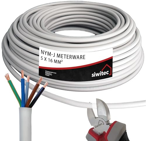 siwitec NYM-J 5x16 mm² Kabel, Mantelleitung, Installationskabel, Feuchtraumkabel in grau, exakt zugeschnittene Meterware in Profi-Qualität, Länge (aktuelle Auswahl) = 3 Meter