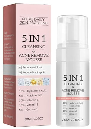 5 In 1 Cleansing Face Wash For Sensitive Skin Water Based Cleanser Natural Foaming Cleaner Skin Care Cleansing Foam 60ml Qvz554 (White, One Size)