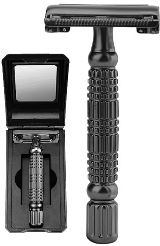 BAILI Rasoio di sicurezza a doppio bordo a farfalla riutilizzabile manuale antiruggine DE rasatura bagnata per uomini donne con custodia da viaggio a specchio BD175C