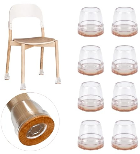 Ezprotekt - Protector de pie de silla, 16-20 mm, almohadillas para sillas de silicona con fieltro engrosado, 8 piezas claro pequeño cojín de silla protectores de cojín de suelo, reducir los arañazos