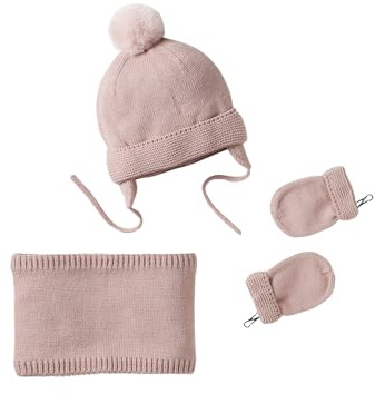 VERTBAUDET Ensemble bébé Fille Bonnet + Snood + moufles Rose poudré 24/36M(86/97)