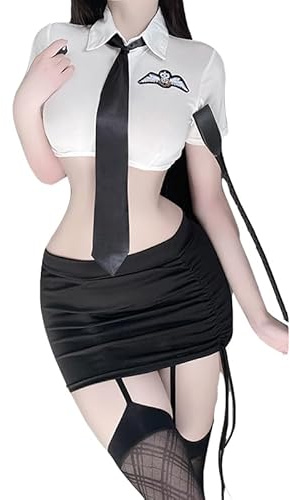 ZYTC Costume sexy d'officier de police pour femme - Uniforme d'hôtesse de police - Costume d'Halloween - Cosplay - Sans chaussette