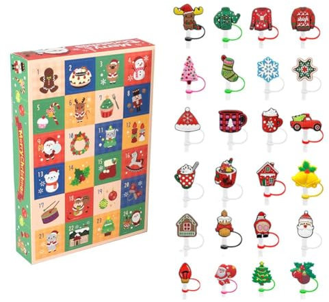 Calendario natalizio per conto alla rovescia per 24 giorni con sorprese con decorazioni in paglia da 10 mm, divertenti tappi I3m4, regali per Natale