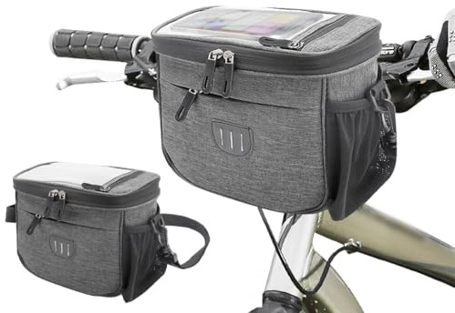 Hitopin Sacoche Guidon Panier Vélo 5L, Sac Avant Sacoches de Guidon Vélo, Sacoche de Guidon Velo, Sacoches de Guidon avec Support, pour Téléphon Sac de Rangement Route Velo Electrique
