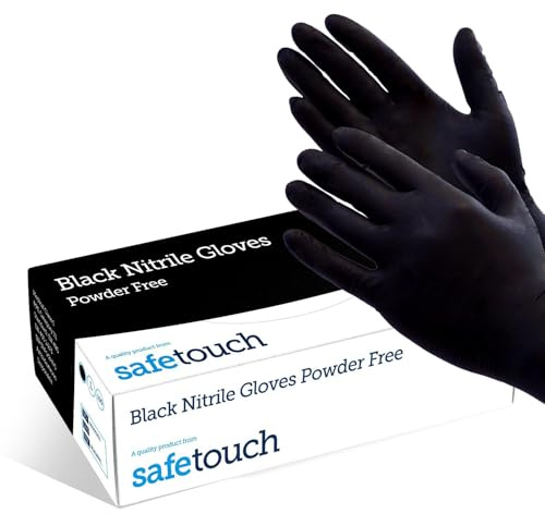 Gants en nitrile Just Health | Sans poudre, sans latex, ambidextres, jetables, souples et durables | Usage polyvalent | Gants en nitrile noirs | 100 unités - S