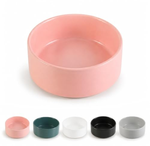 Ceramica Bebedero y Comedero Perro Antideslizante - Cuenco para Perros Pequeño Ideal para Comida y Agua - Bebedero y Comedero Gatos - 13 cm - 140 g / 320 ml - Rosa