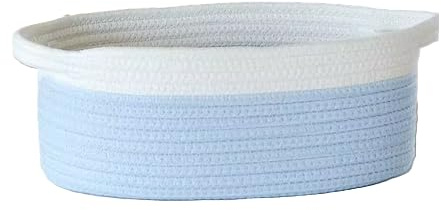 BELLAME Small Woven Basket with Gift Bag and Ribbon, Empty Baby Gift Basket for Kids Women Men, Nursery Storage, Small Cat Dog Pet Toy Boxes -33 x 21 x 14 CM (BLUE)