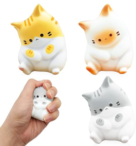 Juguete de Descompresión,3 Piezas Juguete para Apretar Gato Squishy Squeeze Toys,Bolas de Globo Gatto Anti Estrés,Juguetes Antiestrés Gatos,Squishy Gato,Juguete Antiestrés para Adultos