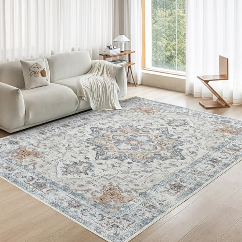 CHOSHOME Washable Rugs for Living Room Area Rugs for Bedroom Short Pile Rugs Non Slip Carpet Traditional Soft Oriental Rug for Kitchen Dining 200X290CM Taupe Brown Faux Wool Rug