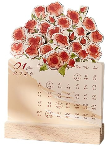 Calendario mensile da scrivania 2026, base in legno, stile retrò, vintage, decorazione per feste, casa, ufficio, aula, appartamento, insegnanti, studenti, famiglia