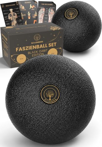 M.S.Lemberg Black Orbit Edition - Pelota de masaje para automasaje preciso de la fascia (2 bolas de 8 cm y 6 cm, bola de masaje para la fascia, espalda, cuello, hombros, piernas y pies)